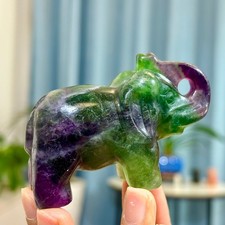 181G Natural Beautiful purple Fluorite Crystal Carving elephant Skull Decor