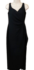 David Warren Black Midi Dress Sleeveless Faux Wrap Lined Classic Cocktail 6P