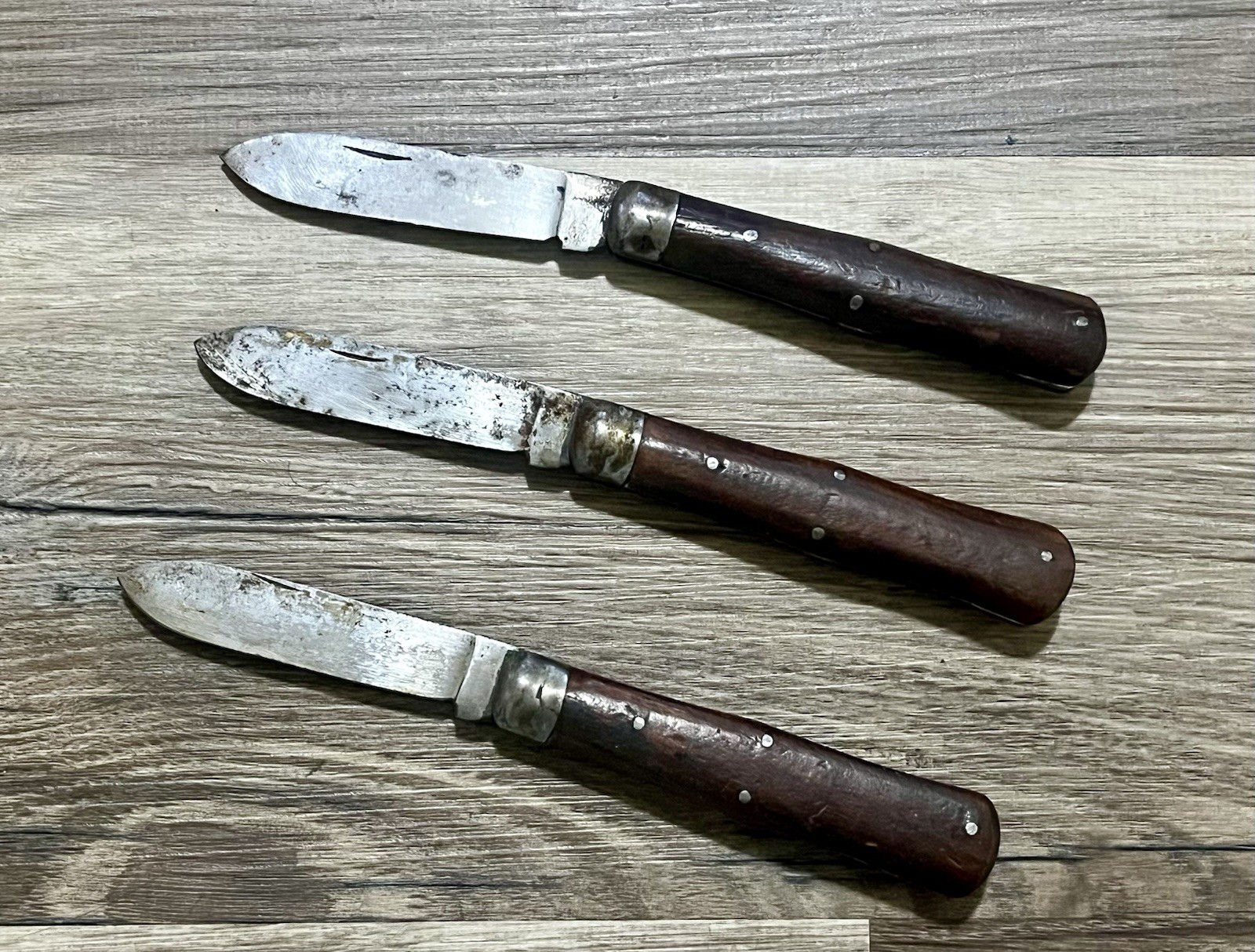3x Vintage Coke Bottle Style Folding Pocket Knives Wood Handle Unbranded