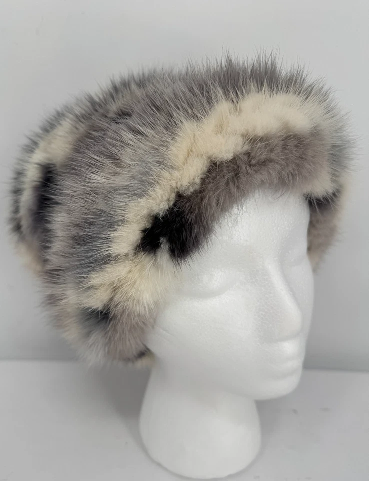 Sombrero elástico tejido de piel de visón gris genuino hecho a mano de colección en Canadá Foto 4 de 4
