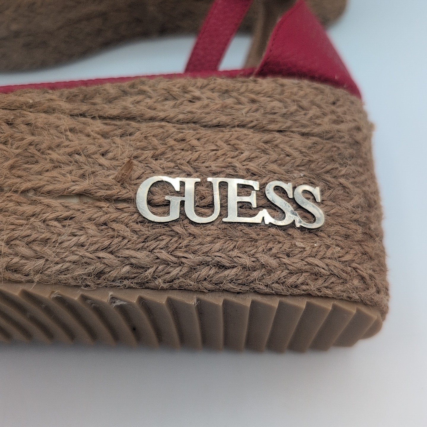 GUESS Vtg Platform Sandal Heels Wedges Logo Classic Rare Y2k Chunky Macrame Sz 9 image 7