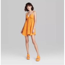 Spaghetti Strap Baby Doll Mini Handkerchief Hem Dress Textured Ruched Back M
