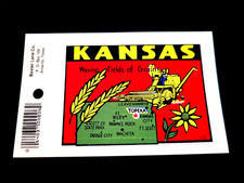 Kansas Waving Fields of Grain State Vintage Travel Souvenir Decal Window Sticker