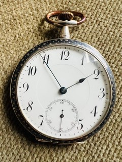 Antike Taschenuhr Niello Silber Ankerhemmung 50 mm ca. 1910