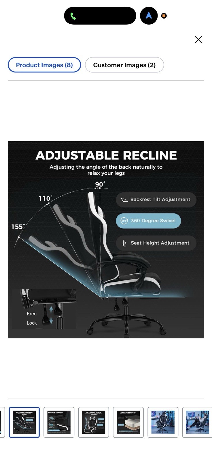 GTPlayer - Gaming Chair with Footrest Ergonomic Computer Chair - White