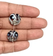 Qty. 20 - 15 x 8mm Purple Abstract Lampwork Glass Flat Coin Beads