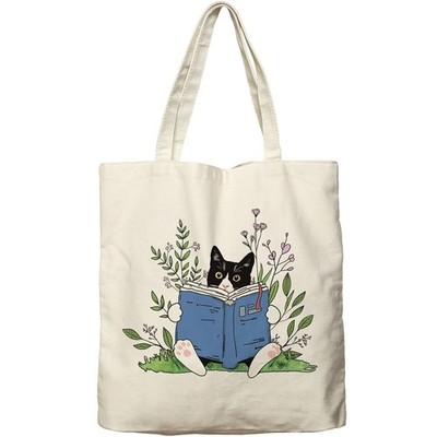 Cat Tote Bag Aesthetic Cute Tuxedo Cat Book Reusable Shopping Grocery Bag Bea...