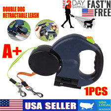 Retractable Reflective Dual Pet Leash Lead W/ LED Light for Medium and Small Dog