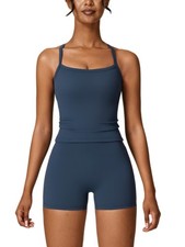 Workout Sets for Women 2 Piece Padded Sports Bra Tank High Waist Booty Gym Sh...