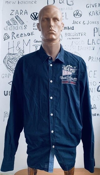 Men Camp David Shirt Navy Cotton L