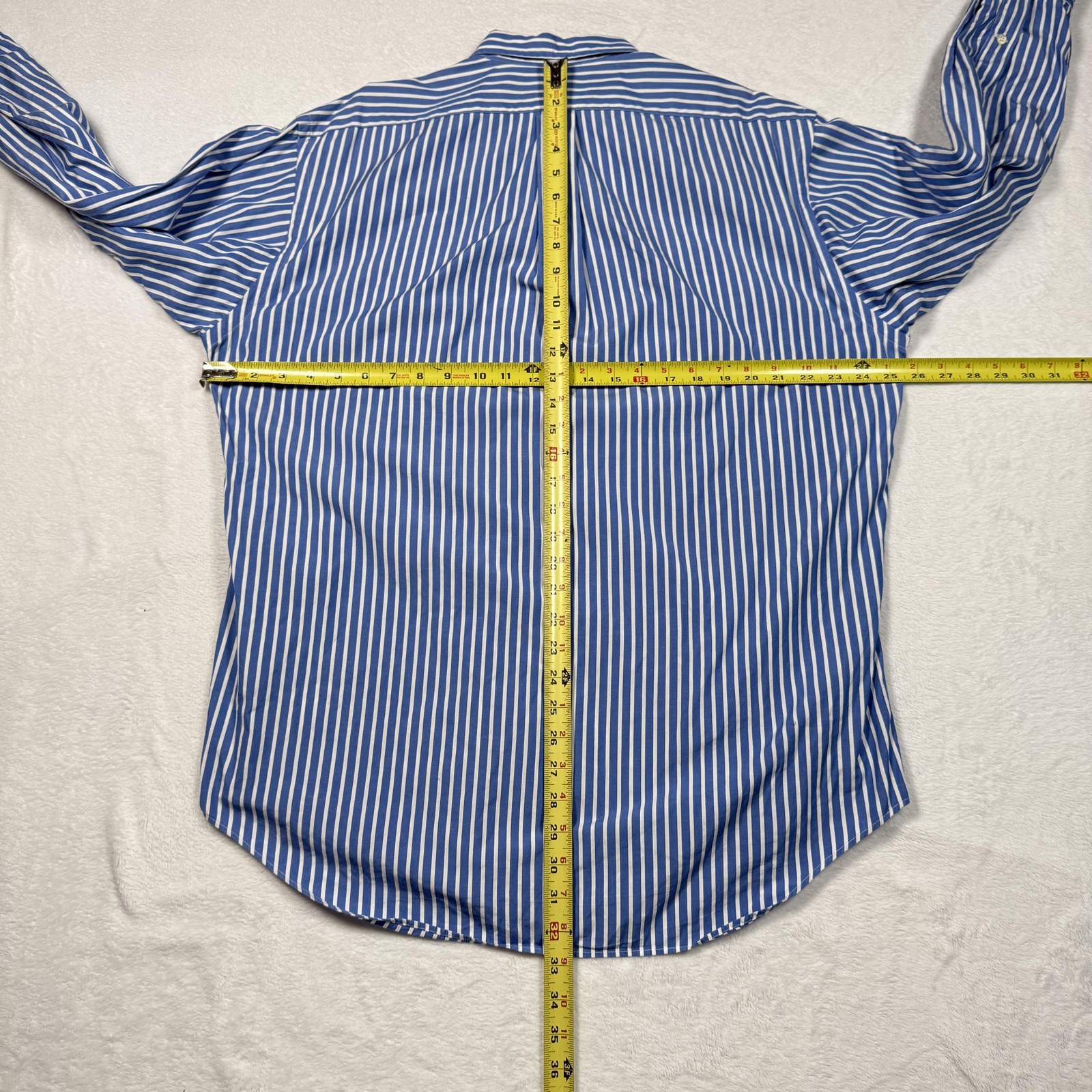 Polo By Ralph Lauren Shirt Mens Medium Blue Stripe Long Sleeve Pockets Cotton thumbnail 5