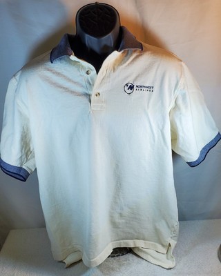 RARE Vtg Original Northwest Airlines  Polo Cream  Shirt Large With Flaws