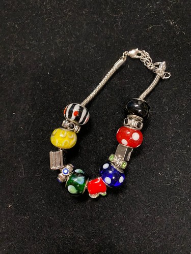 Lot 5 Charm Bracelets & Charms (Pandora & Murano Style) Glass Bead/ Rhinestone - Picture 5 of 6