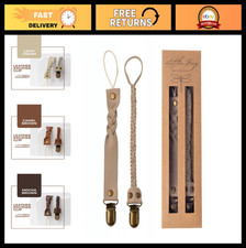 2-Pack Leather Baby Pacifier Clips - Neutral Holders for Boys Girls, Soft Beig