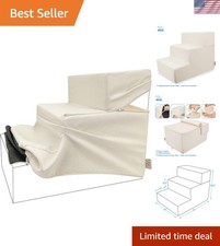 Comforting Non-Slip Foam Dog Ramp in Ivory - 3-Step Design for All Breeds
