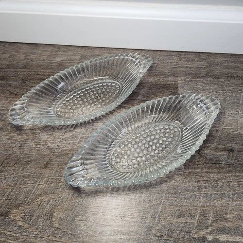 Jeanette Banana Split Dish Clear Hobnail Pressed Glass Vintage Ice Cream Bowl