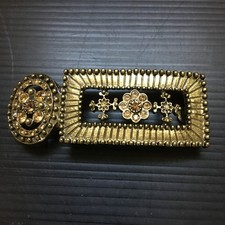 Vintage 1980s Chico's Ornate Gold-tone Rhinestone Belt Buckle 3.5"L x 1.25"W