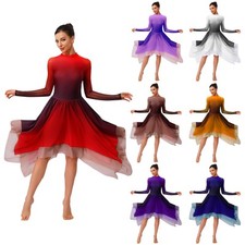 Womens Dress Contemporary Costume Hem Back Dancewear Figure Skating Dance Mesh
