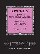 Arches Aquarelle Hot Pressed Watercolor Pad 9"x12"- 140lb,12 Sheets - 5A0029B5-1