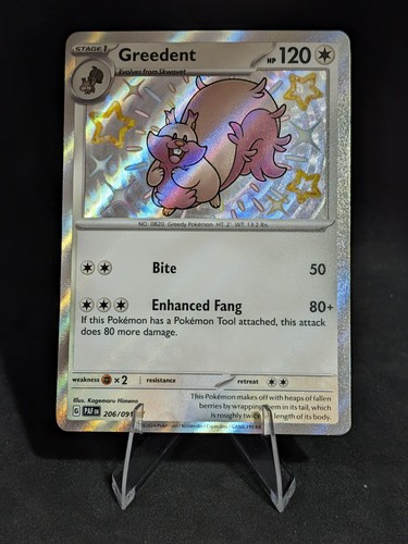 Pokemon Greedent 206/091 SV: Paldean Fates Shiny Rare Holo NM