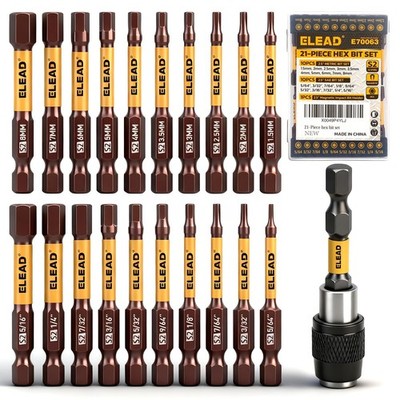 21-Piece 2.5'' Allen-Wrench Hex Drill Bit Set, Durable Impact Allen Key Set, L...
