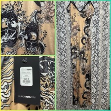 NWT Fashion Nova cream and Black dragon peony bodycon Maxi Dress small brand new