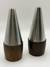 Set Vintage Stelton Danish Rosewood Stainless Steel Cruet Salt & Pepper Shakers
