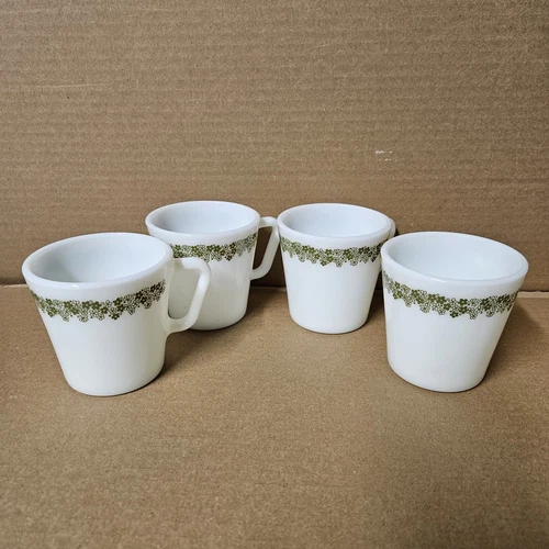 PYREX Corning NY Crazy Daisy Spring Blossom Cups Mugs 1410 Set of 4 Made in USA