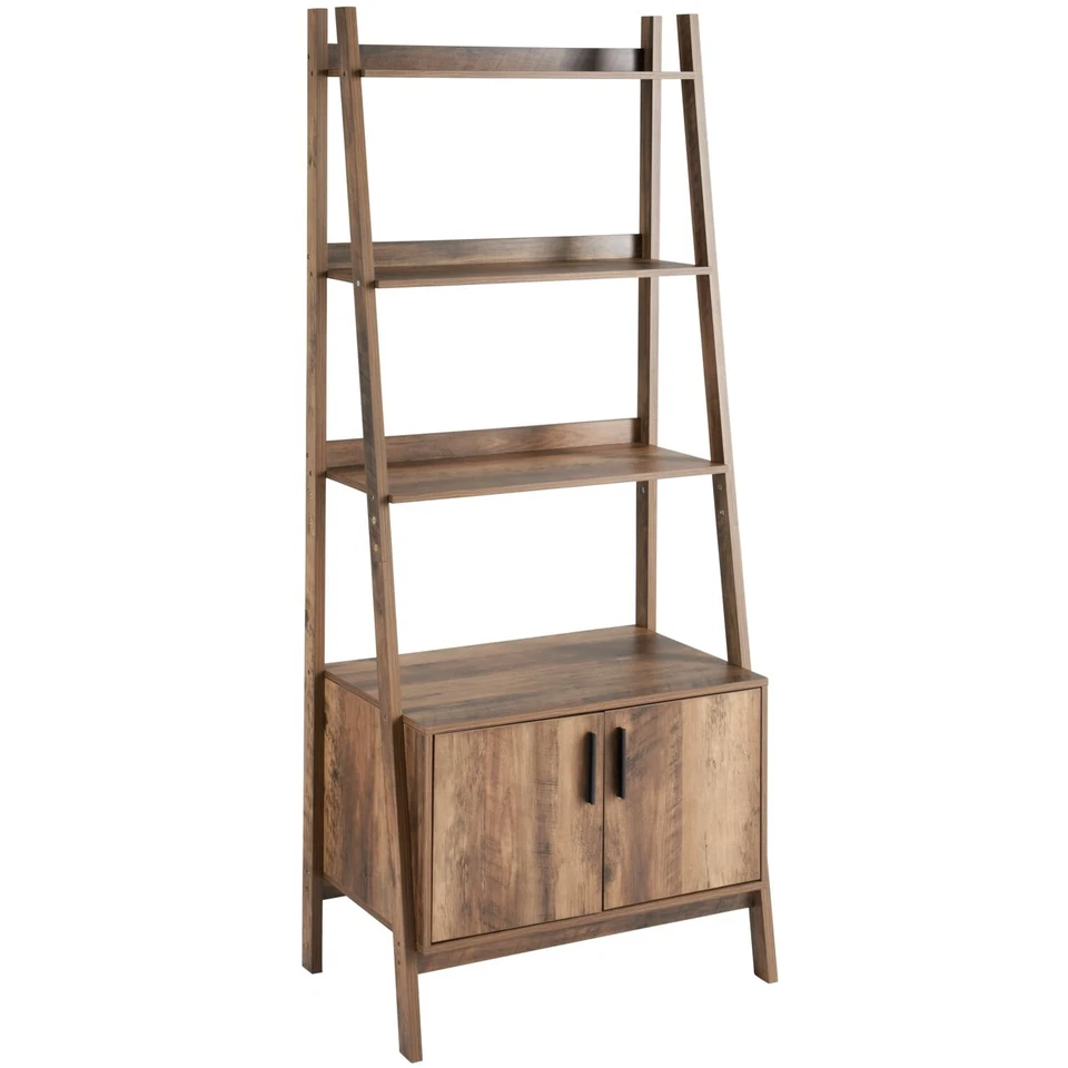 2 Door 4 Tier Shelves Tall Bookcase Ladder Shelf Bookshelf Storage Display Unit - Image 3 of 4