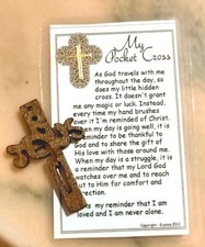 wooden Pocket cross Christian CRUCIFIX Jesus Christ God + card