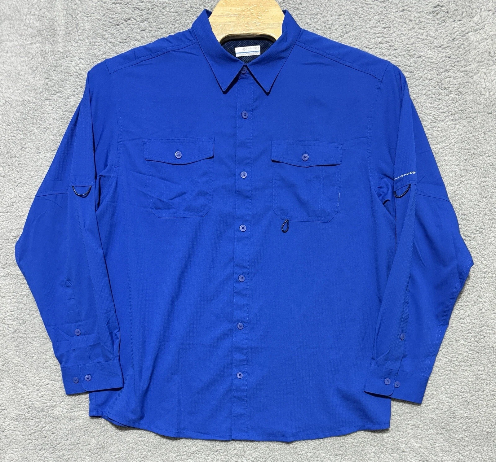 Columbia Omni Shade Long Sleeve Vented Fishing Shirt Royal Blue Mens XL
