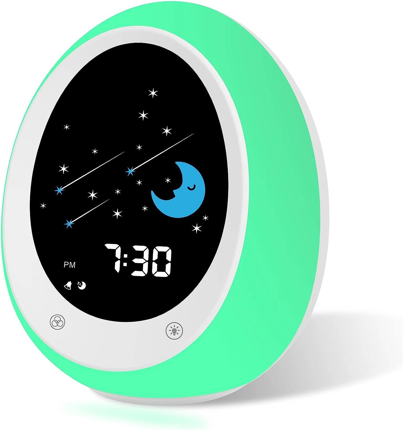 Kids Alarm Clock, Toddler Sleep Training Clock with Sun & Moon, Sound Machine, N