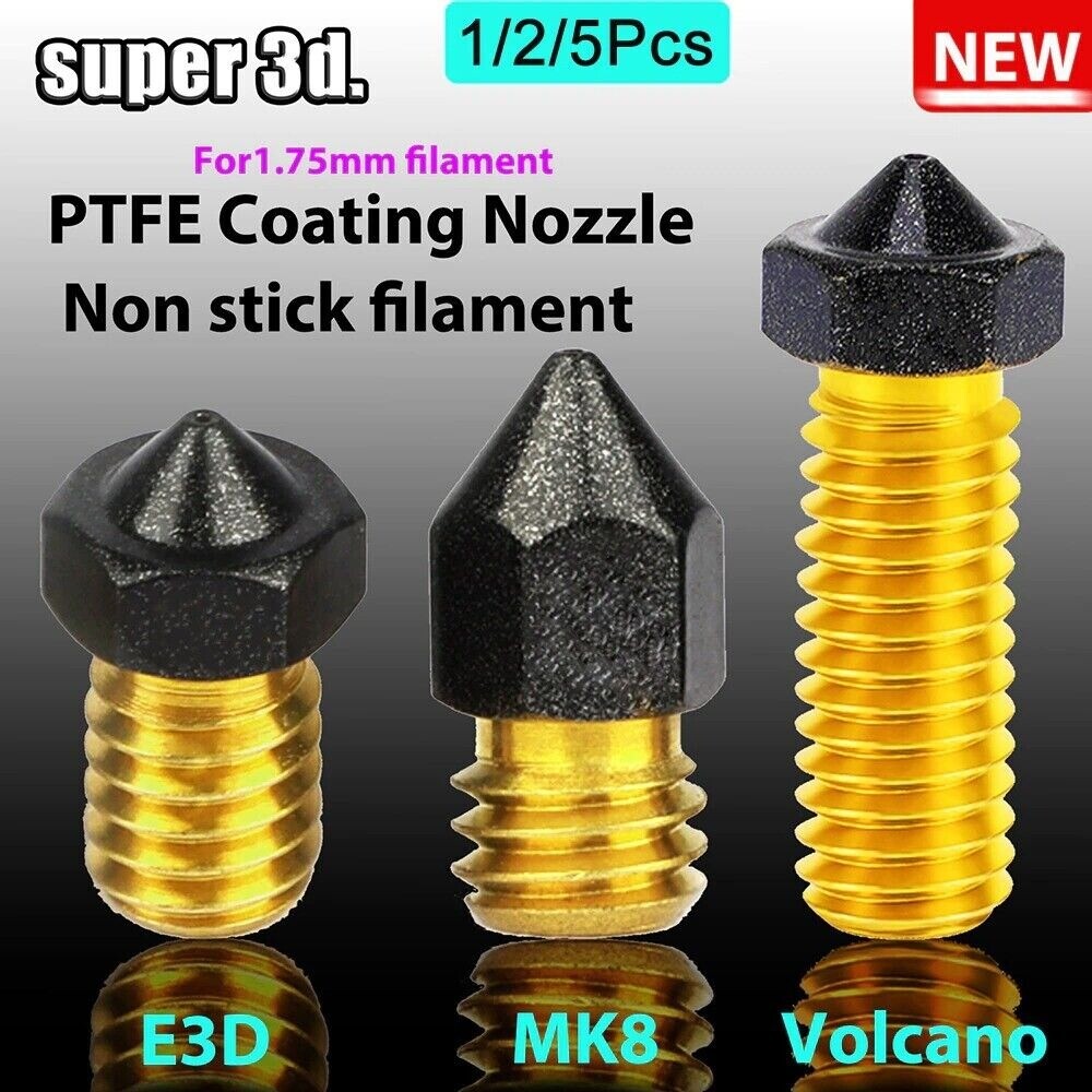 3PC MK8 Volcano Brass PTFE Nozzle Coated Filament 0.8mm For 3D