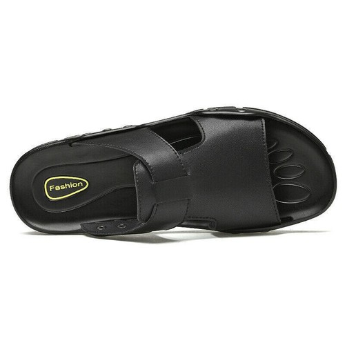 Men's Slippers Slip On Faux Leather Open Toe Beach Sandals Shoes - Picture 10 of 14