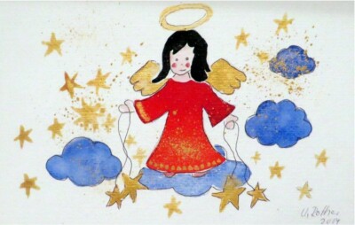 H.Schmidt *Sterne nhimmel*engel naive Malerei weihnachten incl. versand 20x30 cm