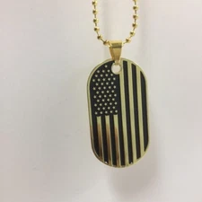 Military Dog Tag Flag Patriotic Tactical US GOD Bless American Gold & Black