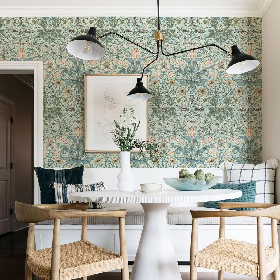 17.3"x118" William Morris Peel and Stick Pink Blue Lily Pomegranate Wallpaper - Image 3 of 4