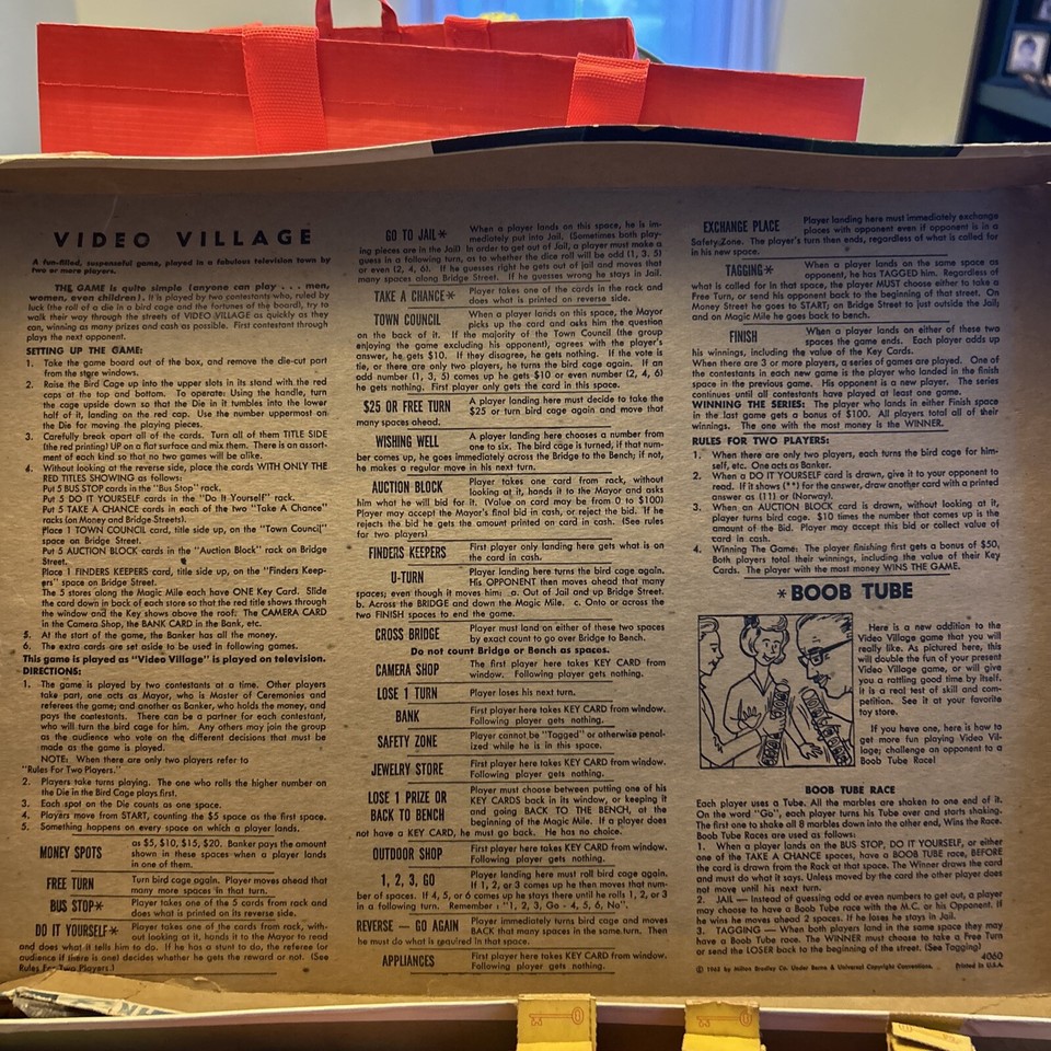 VINTAGE 1960 Milton Bradley Video Village Board Game Based On CBS tv