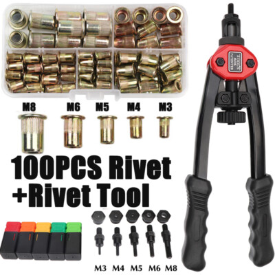 100pcs Rivet Nut Gun +Hand Threaded Rivet Nuts Double Insert Manual ...