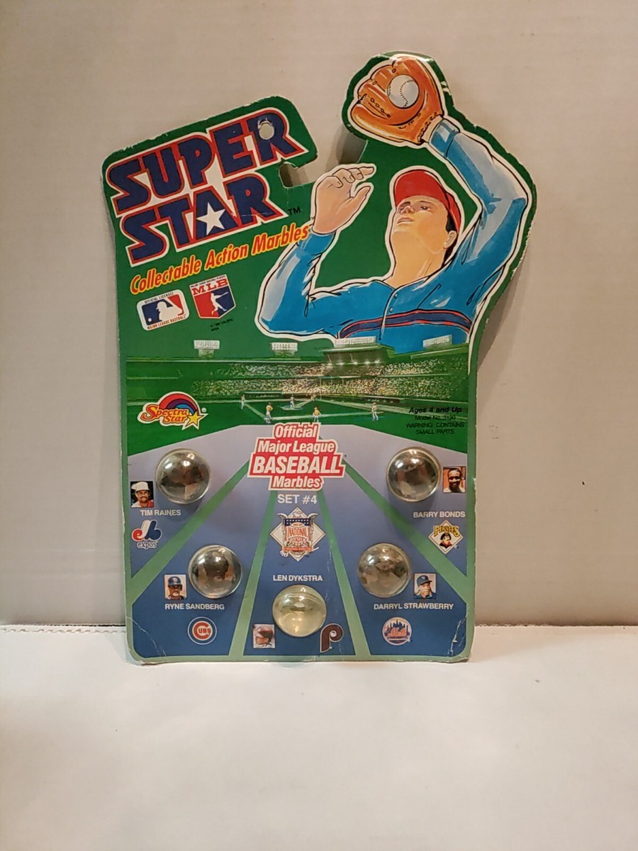 MLB 1990 Super Star Collectable Action Marbles Set #4 Bonds, Strawberry,  Raines