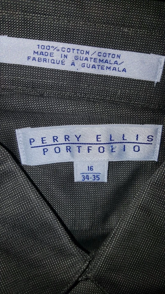 Camisa Perry Ellis Portfolio Para Hombre Talla 16 34/35 Marrón A Cuadros NUEVA Foto 2 de 3