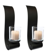 2er Set Wandkerzenhalter Metall mit Glas Kerzenhalter Wanddeko Wandlicht schwarz