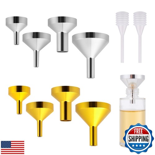 Goooxtex Mini Metal Funnels 4 * 2 with 2 Mini Pipette, Small Funnel, Perfume,