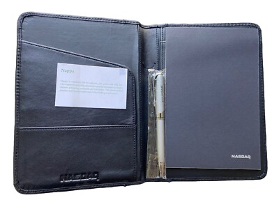 Classic Black Nappa Leather Planner Binder NASDAQ Engraved with Pen Notepad