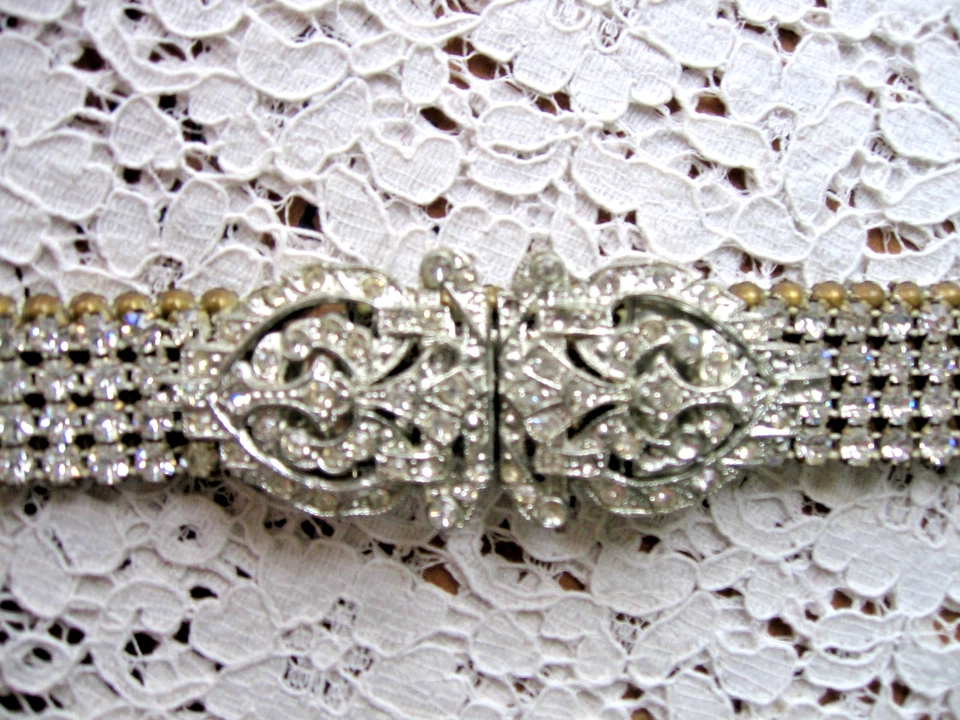 DE COLECCIÓN ART DECO 1920-30S ESTRÁS PLATA FILIGRANA CINTURÓN HEBILLA Y CINTURÓN-21 1/2" Foto 2 de 4