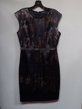Tahari Women Size 8 Jamie Wear to Work Sheath Dress Cap Sleeve Black Brown Lined