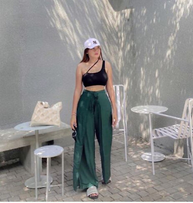 Hippie Women's Palazzo Pant, Wrap Tie Art To Wear Casual,cotton Wrap Pant  Green