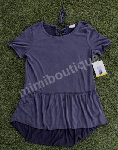 Mote Womens Tunic Top Charcoal Grey Ruffle Cute Tie Back Shirt Peplum Blouse NEW