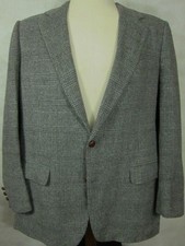 VINTAGE Squire Shop 100 Camel Hair Gray on Gray Plaid Sport Coat 44L