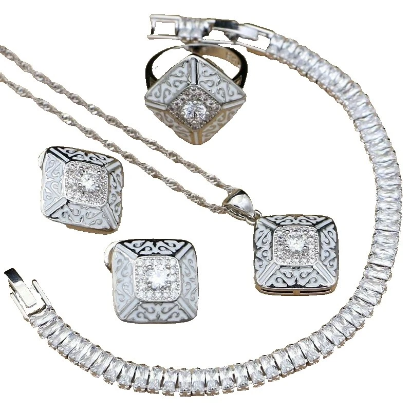 Topaz White Silver Plated Fashion Jewelry Sets